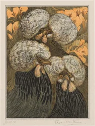 Three Crested Chickens