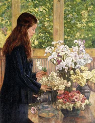 Young Girl with Vases of Flowers