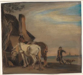 Boy Bringing Water to Two Horses (copy after Paulus Potter