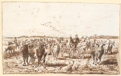 Cattle and Milk Cart in a Field