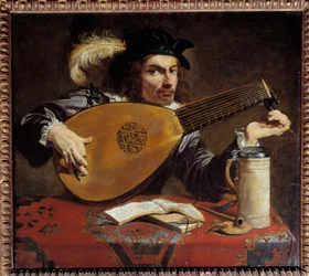 Man tuning his lute