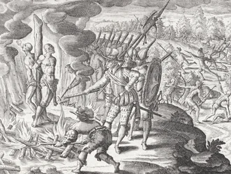 Execution of two Payagua Indians accused of killing Juan de Ayolas (d.1537?) from 