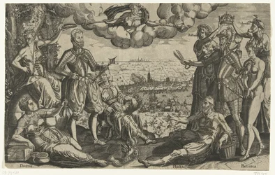 Comparison between Orange and Alva, with the Spanish Fury in the background, ca. 1577