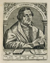 Martin Luther (1483-1546). German religious reformer. Engraving. Spain. Madrid. National Library