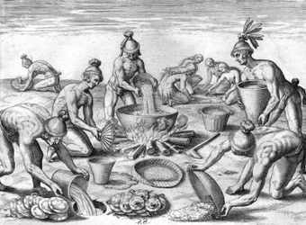 Timucuan Indians preparing a feast
