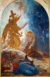 Jesus in the garden of olive trees