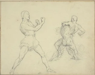 Boxer Facing Right and Two Men Wrestling