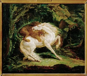 A Horse Attacked by a Lion, After an Etching by Laurie and a Painting by George Stubbs