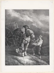 A Boy Giving Oats to a Hitched Horse