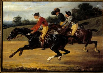 Horse Racing: Horses Mounted to the Left Gallop