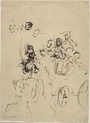 Napoleonic Army Coach with Sketches of Heads