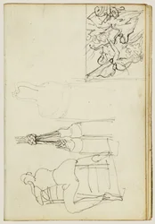 Tassels, Seated Figure from Behind Chair, Thumbnail Study of Charging Chasseur