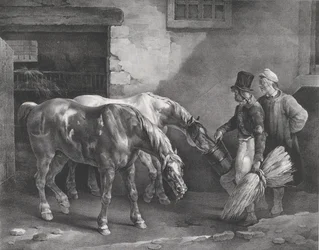 Two Post Horses at the Door of a Stable