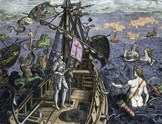 Allegory of the voyages of Christopher Columbus (1451-1506), engraving from 