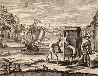 Chinese Sedan, East India, engraving from work by Theodor de Bry