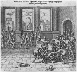 King Atahualpa executed in Cajamarca by order of Francisco Pizarro