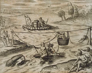 Native American Indians Going Down River Rapids