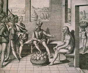 Spanish Conquerors Meeting Native Women in America