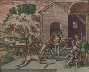 Spanish Soldiers Observe and Carry Out the Punishment of a Slave