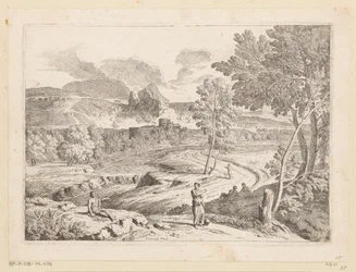 Arcadian Landscape with Figures Along a Path by a Stream