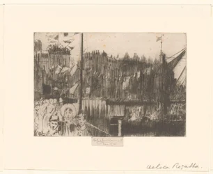 Cityscape with Figures on Flag-decorated Quay