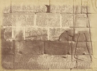 Close-up View of Hieroglyphic Inscriptions and Sculptures (List of the Defeated Nations), Karnak