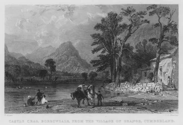 Castle Crag, Borrowdale, from the Village of Grange, Cumberland
