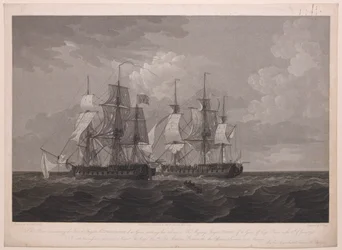 The French Frigate La Proserpine striking her colours to His Majesty