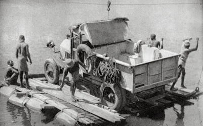 Crossing the Chambesi River on a Broken Pontoon, Northern Rhodesia, 1925-1927