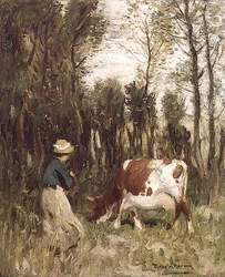 Girl Driving a Cow