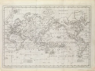 World map displaying the tracks of Captain Cook