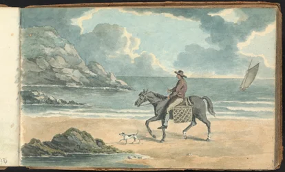 Album of Landscape and Figure Studies: Man Riding a Horse on the Beach