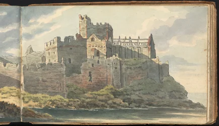 Album of Landscape and Figure Studies: Ruins of a Castle on a Rocky Coastline