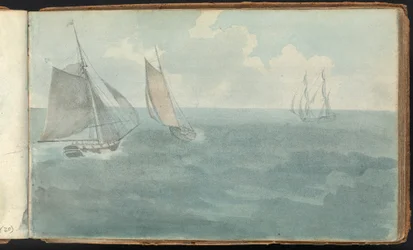 Album of Landscape and Figure Studies: Three Ships at Sea