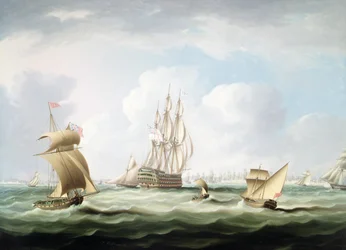 A First Rate with a Vice-Admiral of the White Board and other Craft in Cadiz Bay