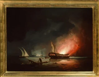 Burning Frigate after a Sea Battle