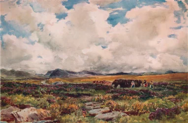 Stacking Peat, Festiniog, North Wales