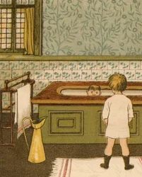 Home Life: Child Taking a Bath in the Bathroom