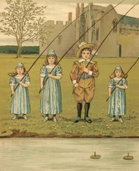 Home Life: Children Fishing in the River
