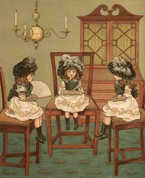 Home Life: Three Children Sitting on Chairs