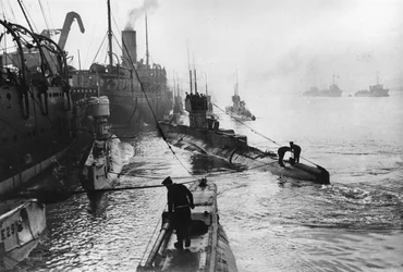 Submarines Leaving the Ship Depot at Harwich