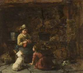 Cottage Interior with Two Children, c.1850