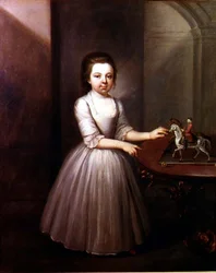 Portrait of a Young Girl Standing by a Georgian Table