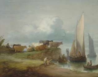 Cattle on a River Bank with Sailing Boats