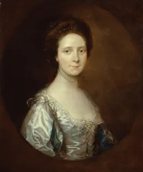 Elizabeth Parry Wearing a White Dress and Blue Slashed Sleeves