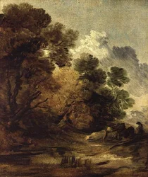 Herdsman Driving Cattle Towards a Pool
