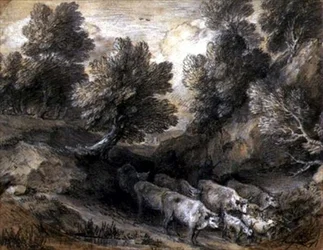 Wooded Landscape with Cattle and Goats