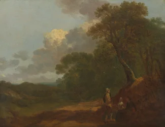 Wooded Landscape with a Man Talking to Two Seated Women