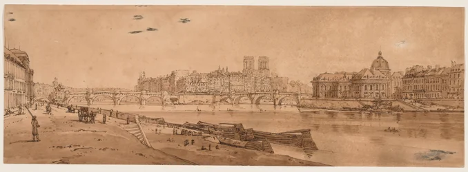 A Selection of Twenty of the Most Picturesque Views in Paris: View of Pont Neuf, part of the Louvre, Notre Dame, and the College of Four Nations