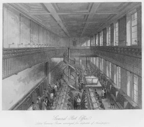 General Post Office, Letter Carriers Room Arranged for Dispatch of Newspapers, c. 1841